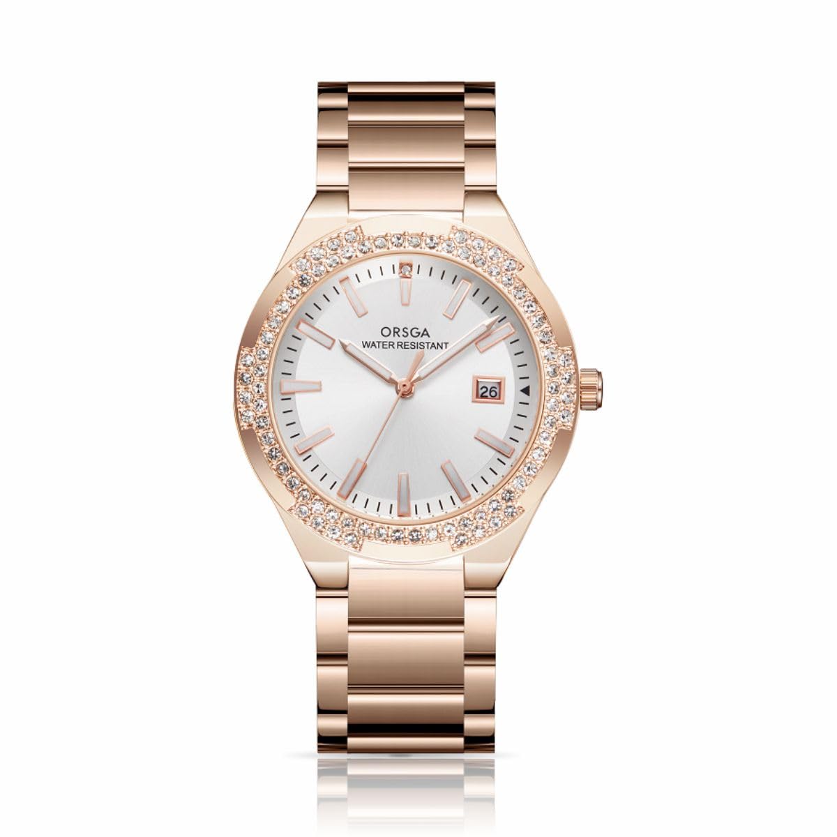 ORSGA Virtue Watches for Women Elegant Analogue Ladies Watches White Dial and Golden Stainless Steel Strap Diamond Wrist Watch Luminous Waterproof Minimalist Quartz Female Watches, Womens Gifts