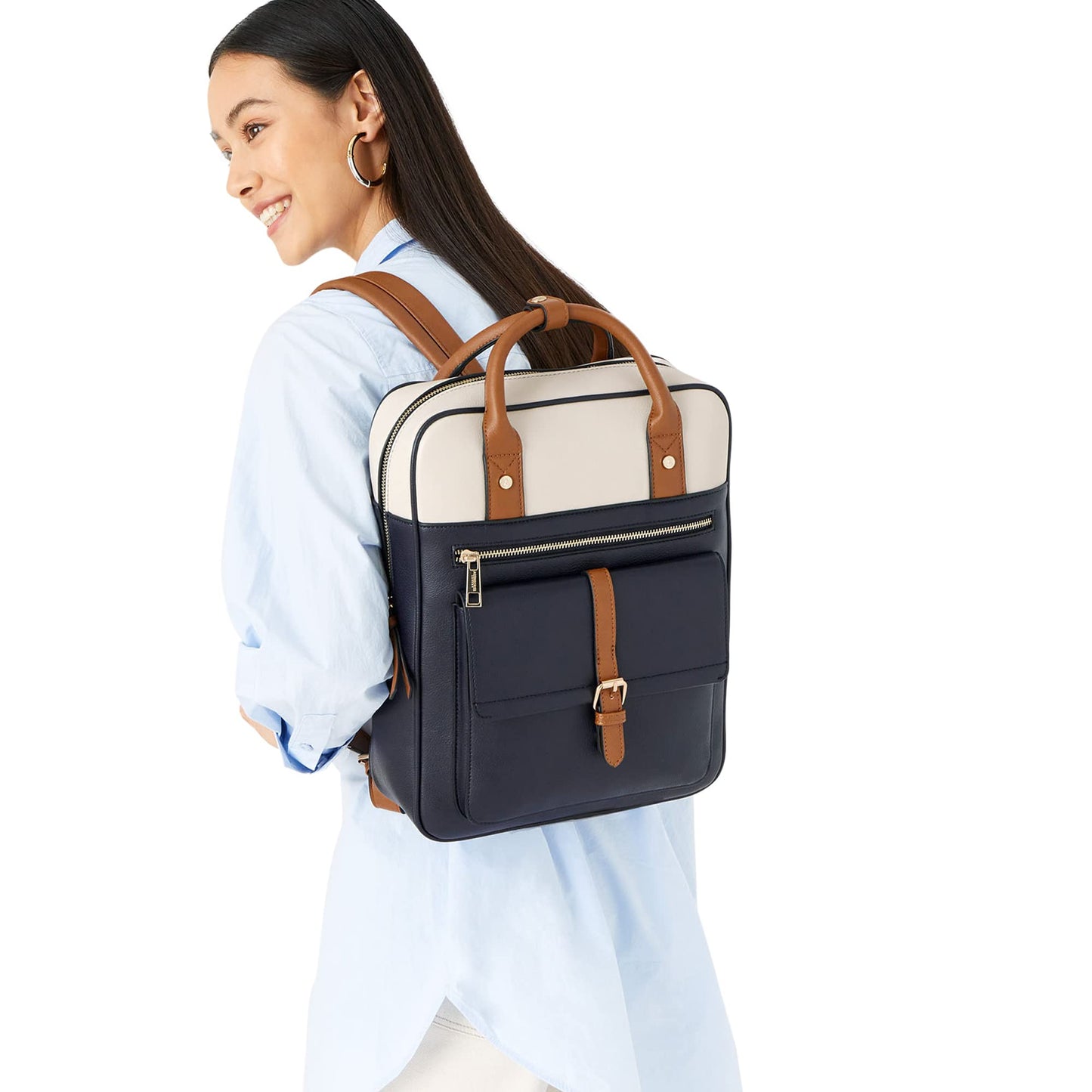 Accessorize London Women's Harrie Navy Blue Color Backpack for college| Office| Travel | Bags for women | Ladies Purse Handbag