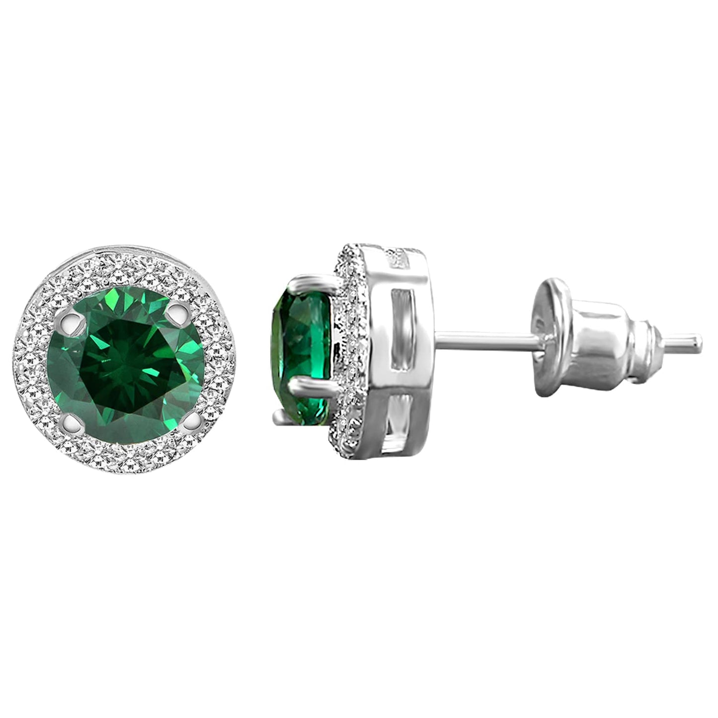 Peora Silver Plated American Diamond Studded Stud Earrings Office Work Wear Fashion Jewellery Gift for Women & Girls (PX8E167SGRN)