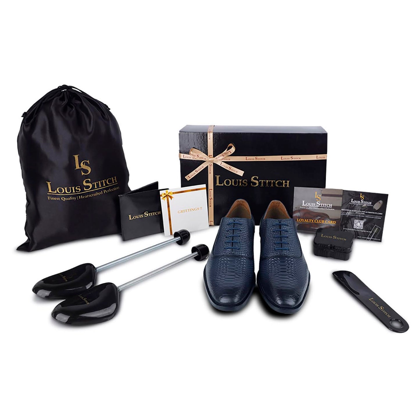 LOUIS STITCH Formal Shoes for Men | Handcrafted Derby in Authentic Italian Leather | Unique Design | Lace-Up for Business Federal Blue | UK Size 8 (EUSNBU)