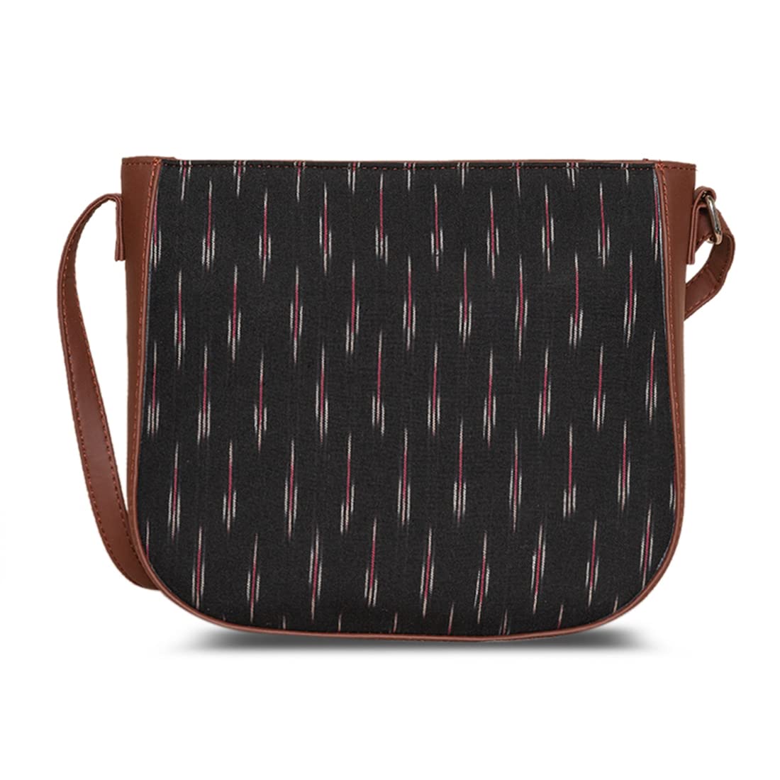 ZOUK Women's Handcrafted Black Ikat GreRed U Shaped Sling Bag