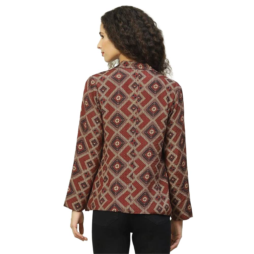 BIBA Women Printed Mix and Match Polyester Blend Standard Length Jacket (WINTER W18761_Brown_34)