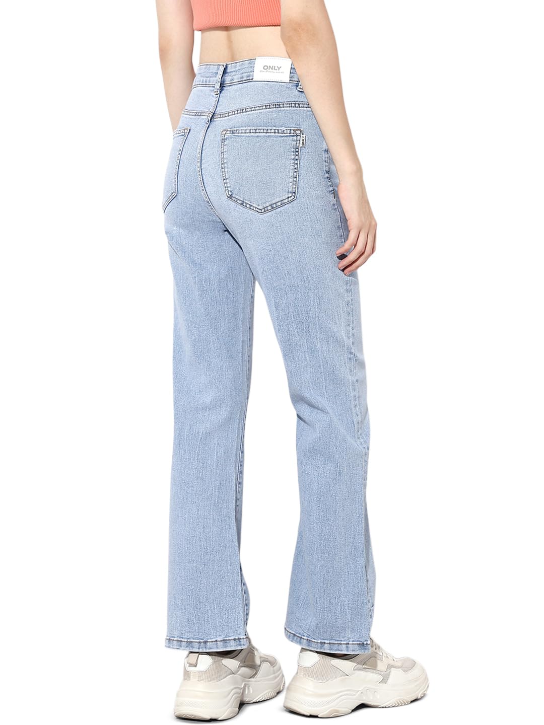 ONLY Women's Flared Mid Rise Blue Denim Jeans