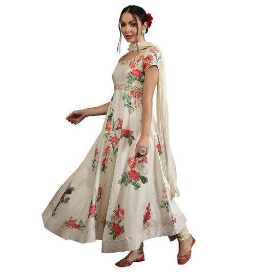 BIBA Women's Silk Chanderi Kurta Sets (CKD10748AW24CRM_Neutral