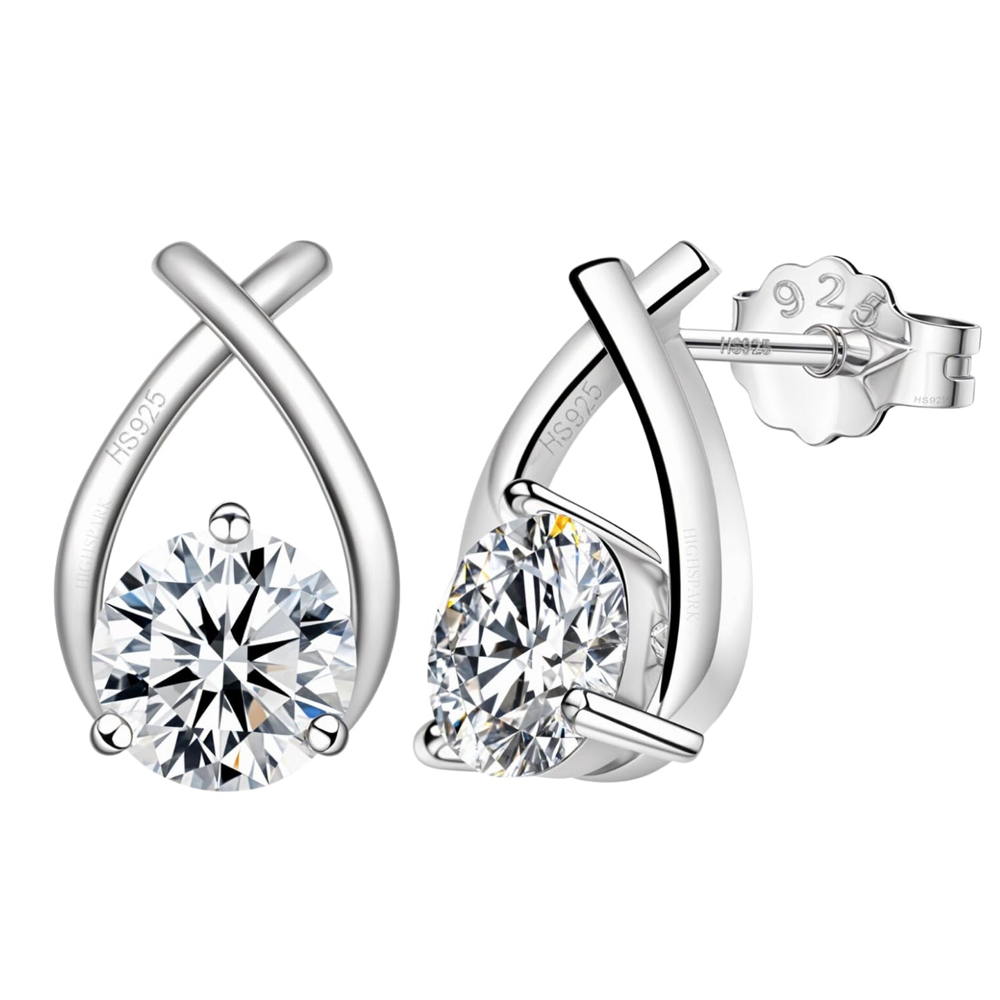 HighSpark Women's 925 Silver Xo Solitaire Earrings | 92.5 Sterling Silver And Diamond Like Brilliance Sparkling Zirconia | Lovely Gift - Xo Solitaire