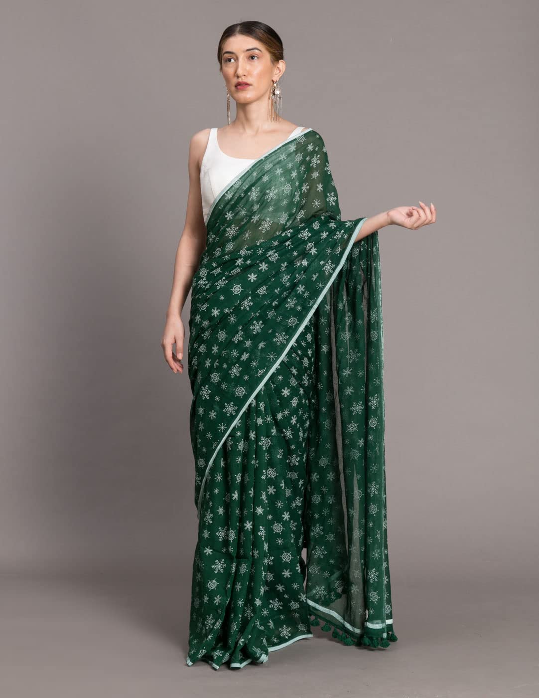 Suta Women's Plain Pure Cotton Saree Without Blouse | Green Cotton Saree | Plain Cotton Saree |Green Saree| Printed Cotton Saree