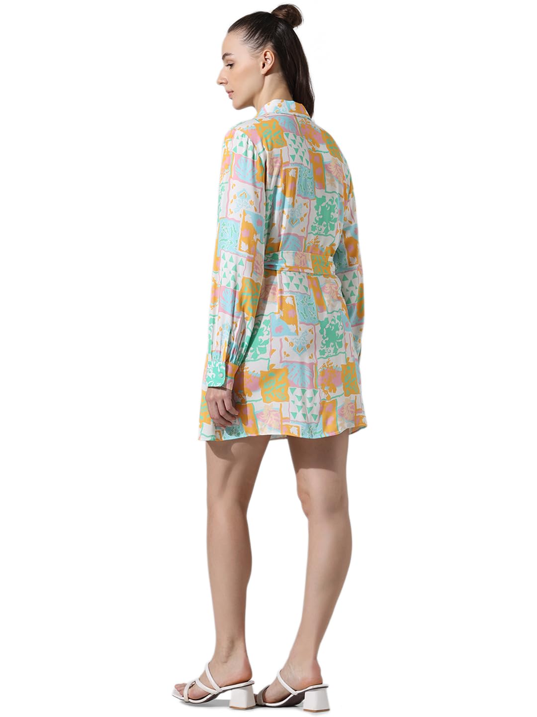 ONLY Women Printed Viscose Above Knee Loose Fit Multicolor Shirt Dress