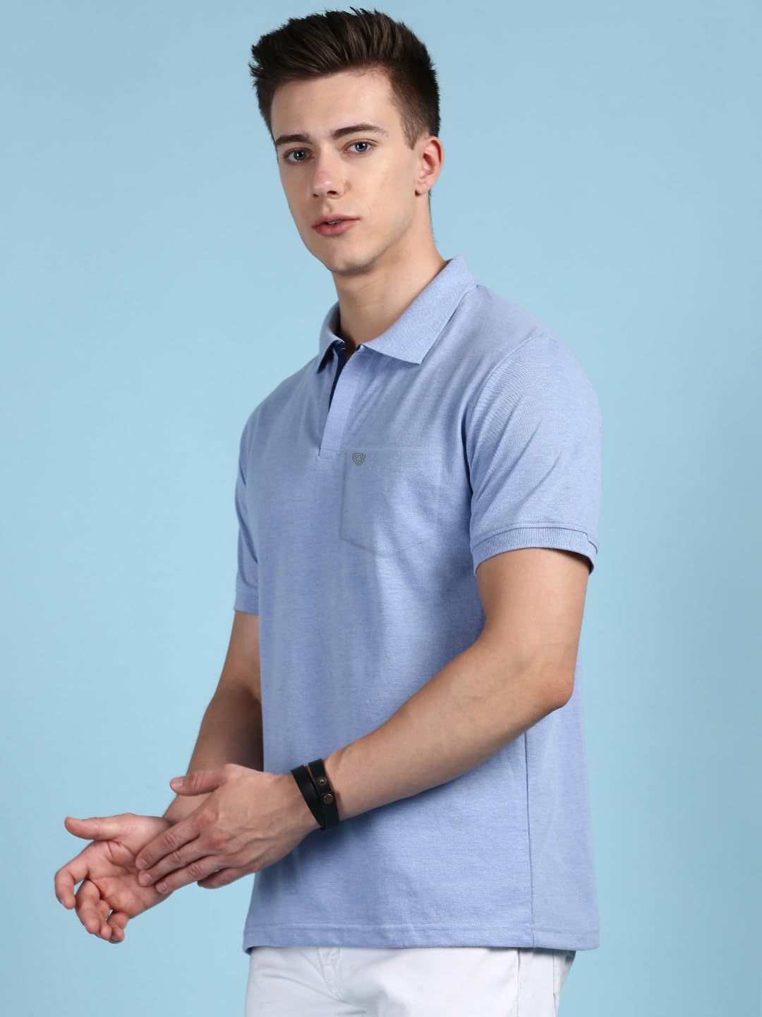 Lux Cozi Men's Half Sleeve Soild Casual T-Shirt with Chest Pocket_COZI_2122_OXBLU_2XL_1PC Oxford Blue
