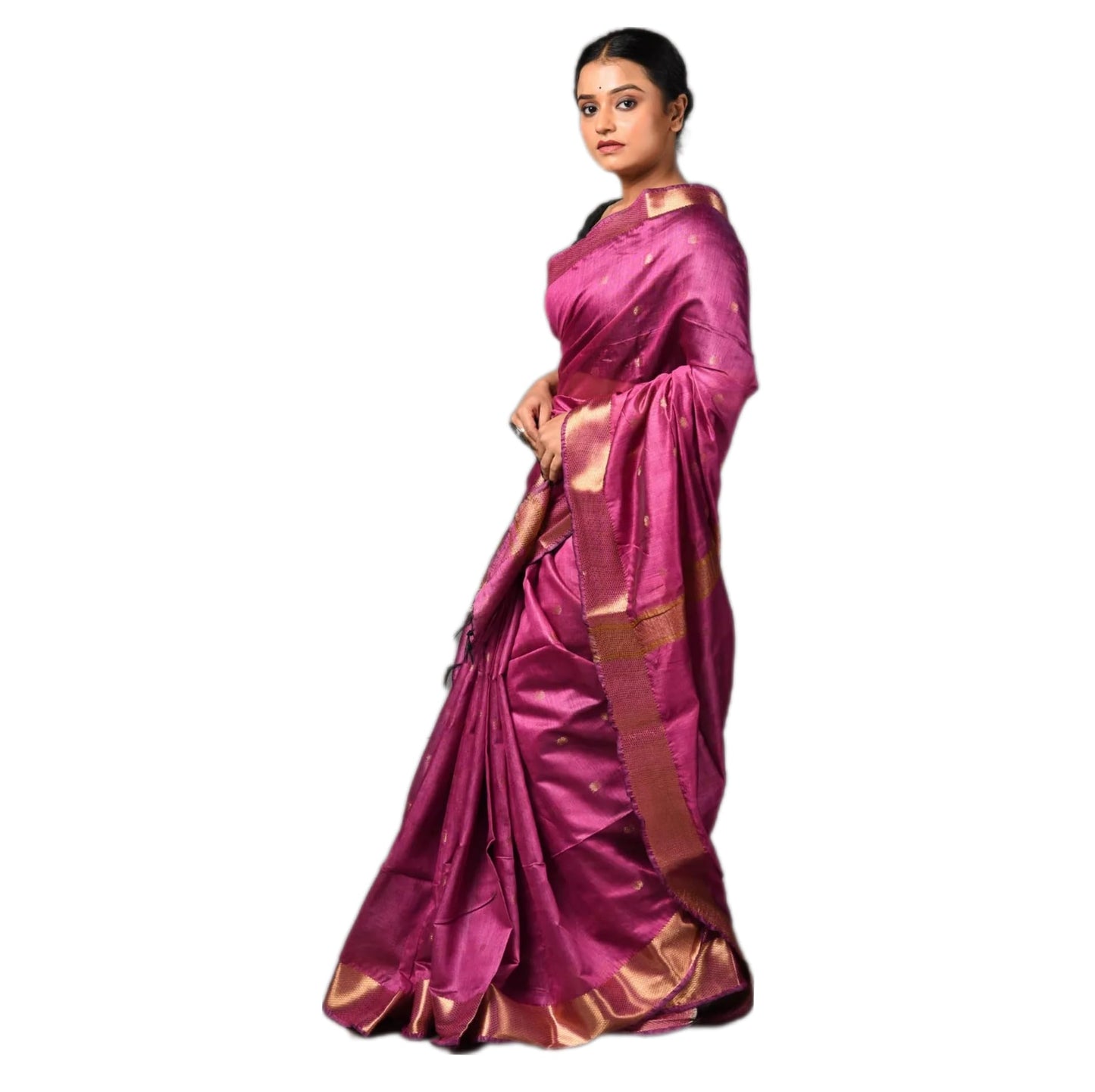 Zafreen Handloom | Women's Handwoven Semi Tussar silk Saree With Designer Zari Boder And Butta Woven (Pink)