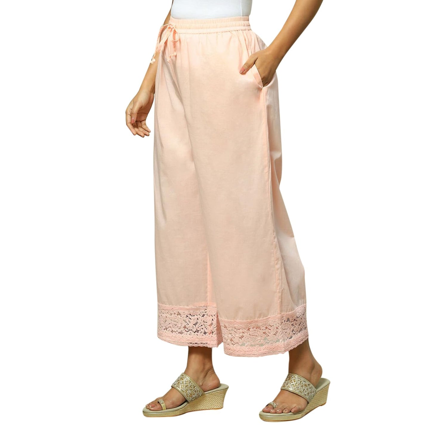 Rangriti Women Cotton Solid Palazzo (RMMLOVELAC18034_Pink_M)