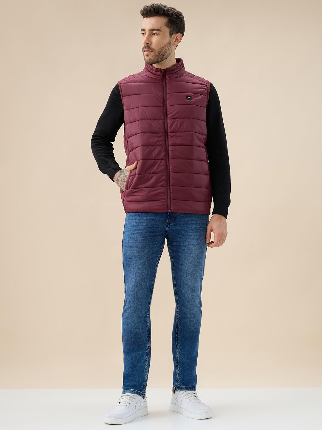 Status Quo Mens Solid Padded Sleeveless Mock Collar Regular Fit Jacket