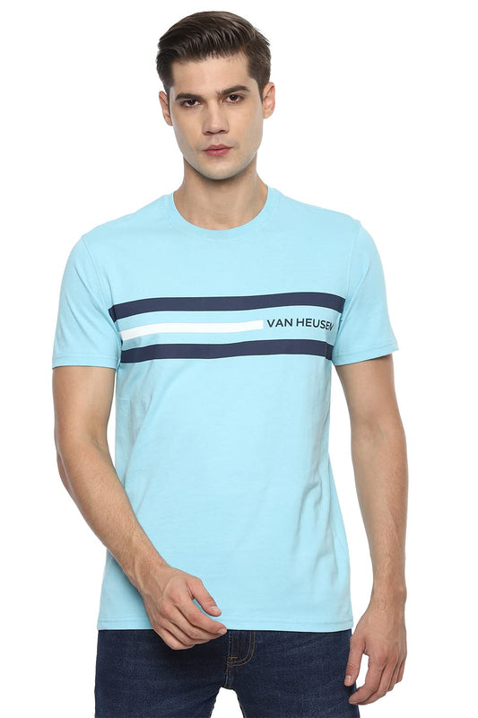 Van Heusen Men's Solid Regular Fit T-Shirt (VSKCURGBZ06257_Multi-Sky M)