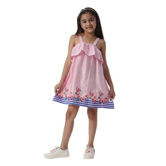 Nautinati Girls Strap Sleeve Casual Dress | Age 3-8 Years Pink