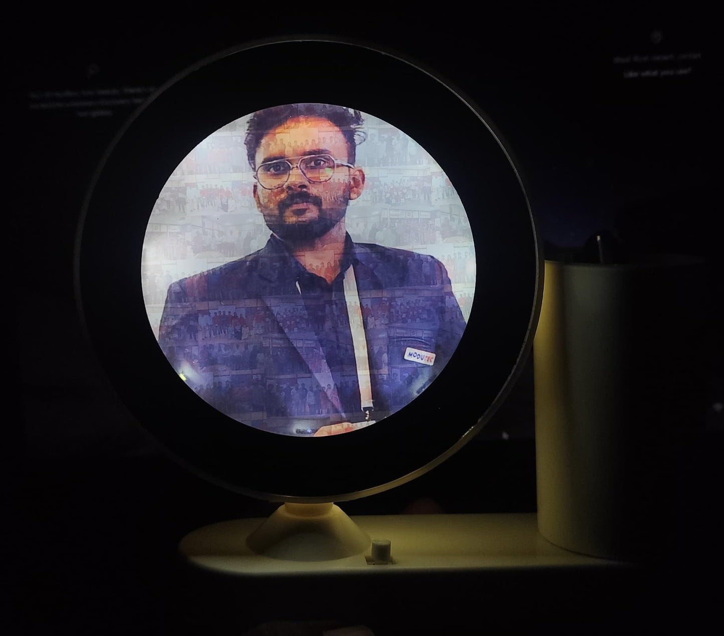 VK VENTURE Plastic Customized Round LED Magic Mirror Photo Frame Tabletop with Pen Stand Personalized LED Light Picture Frame for Desk Gifts (warm white Light Round Shaped) 18 x 18 cm