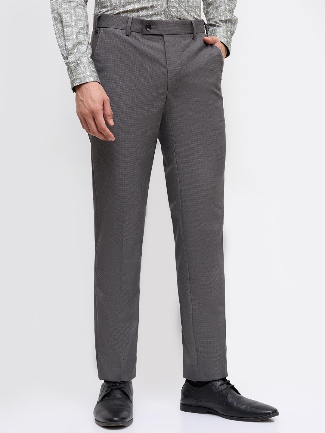 Park Avenue Men Slim Fit Structure Pattern Polyester Blend Flat Front Formal Trouser Dark Grey