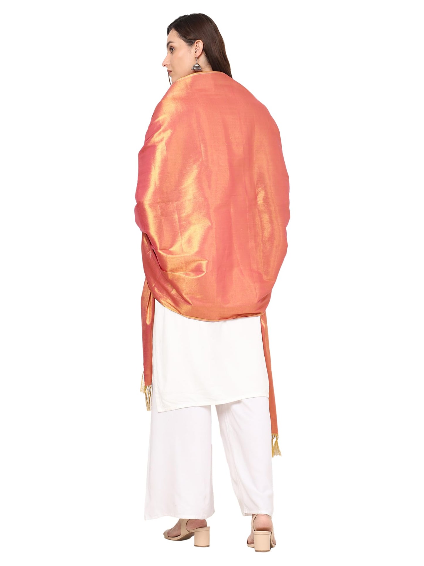 Fashily Womens Soild Silk Plain Dupatta|Shiny Jari Dupatta|Length 2.25M (Golden Rani)