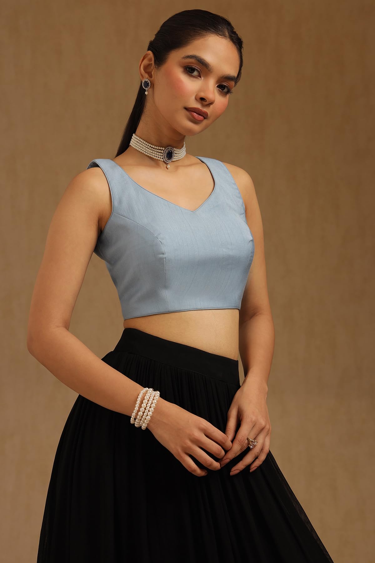 Soch Womens Powder Blue Viscose Solid Padded Blouse