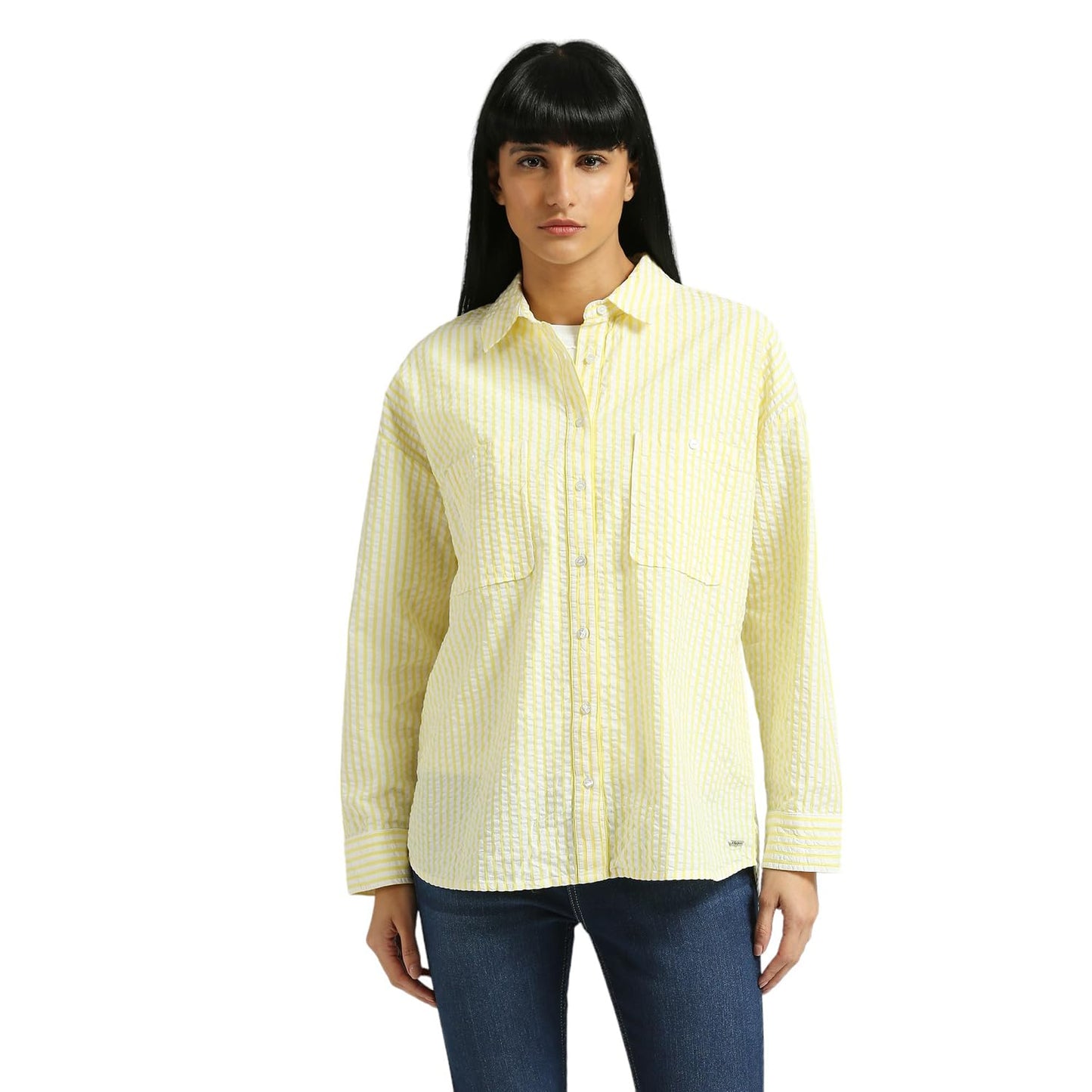 Pepe Jeans Women's Striped Oversized Fit Shirt (PL304908_Cornish Yellow