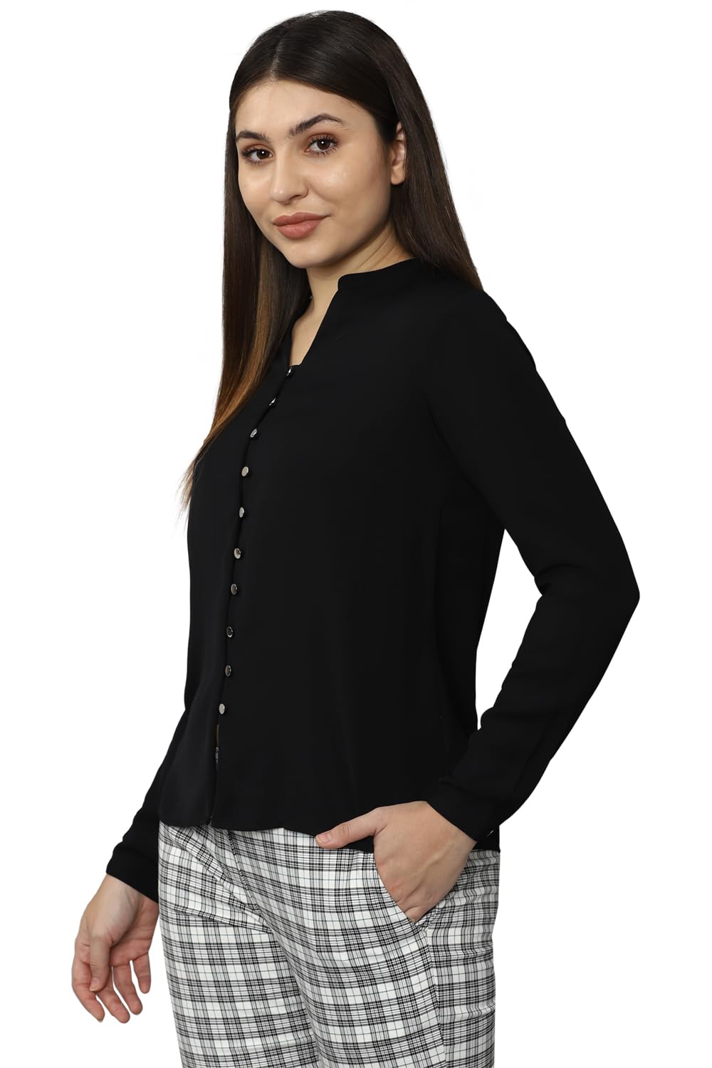 Allen Solly Women's Regular Fit Shirt (AHTSCRGFA80400_Black