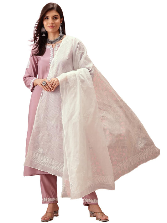 Ada Cotton Blend Hand Embroidered Lucknowi Chikankari Ethnic Wear White Kota Doria Dupatta For Women A511221, Free Size