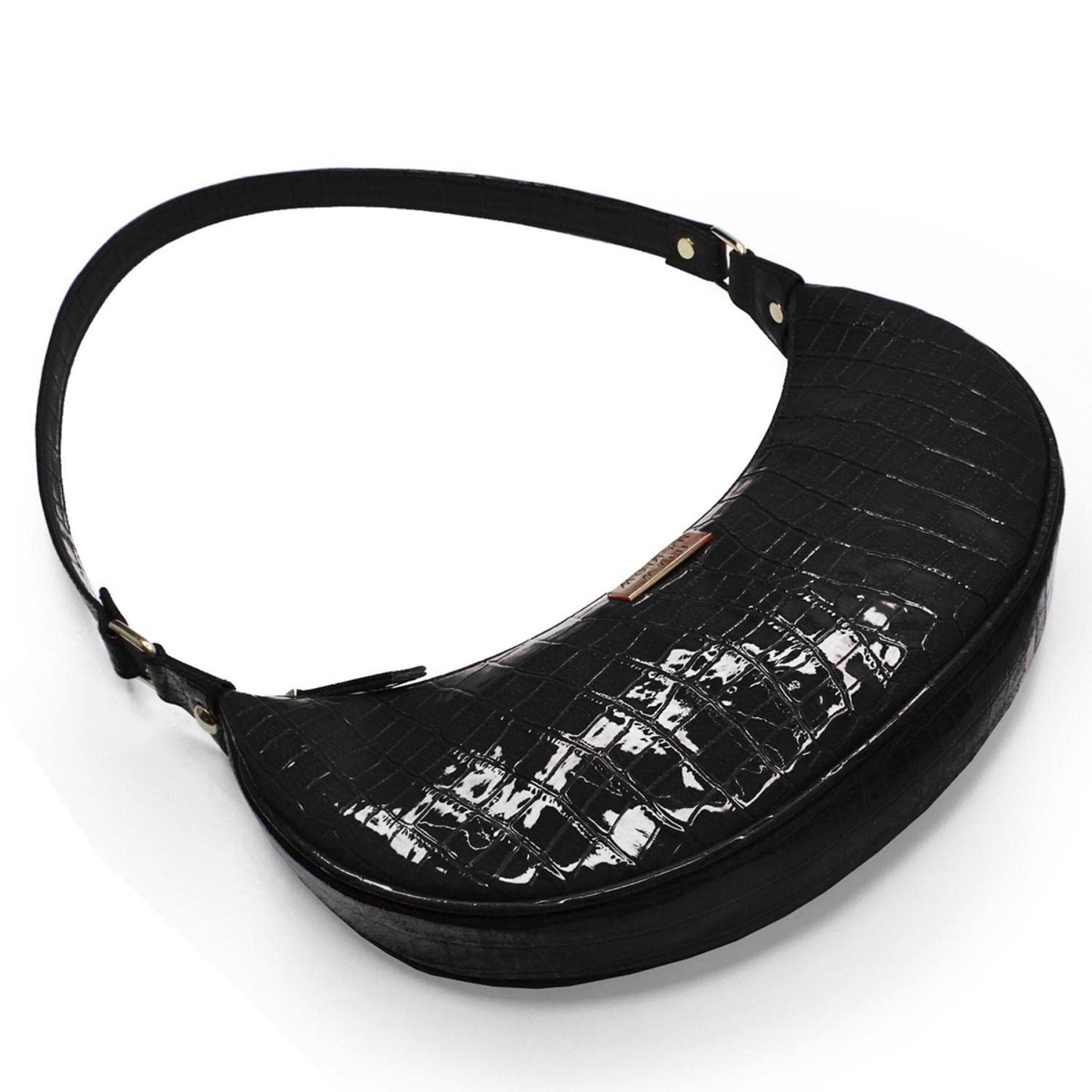 Modern Myth Black Croco Half Moon Shoulder Bag for Girls & Women