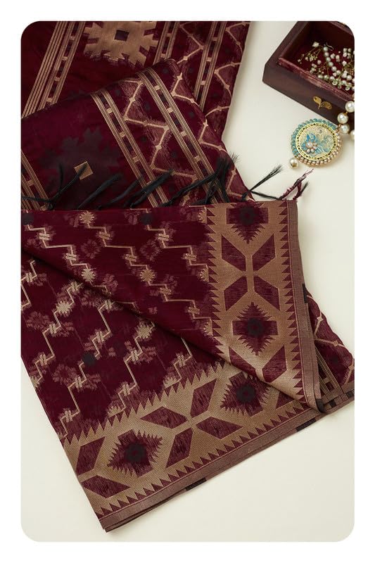 Soch Womens Red Polyester Jamdani Dupatta