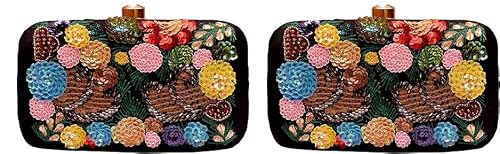 DUCHESS women bridal Fancy Party Hand Embroidered Box Clutch Purse with Sling For Girls and Women (Black, Pack of 2)