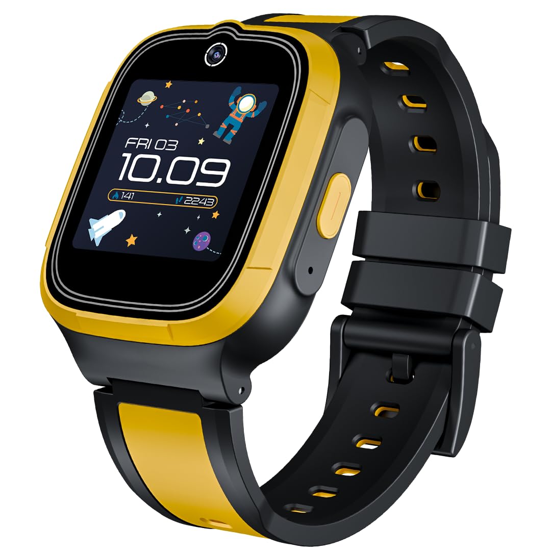 boAt Wanderer Smart Kids Watch w/ 2-Way Video & Voice Calls, SOS, Geo Fencing, Restrict Unknown Calls, Parental Controls,2MP Camera 1.43" (3.6 cm) HD Display Fitness Smart Watch (Sunshine Yellow)
