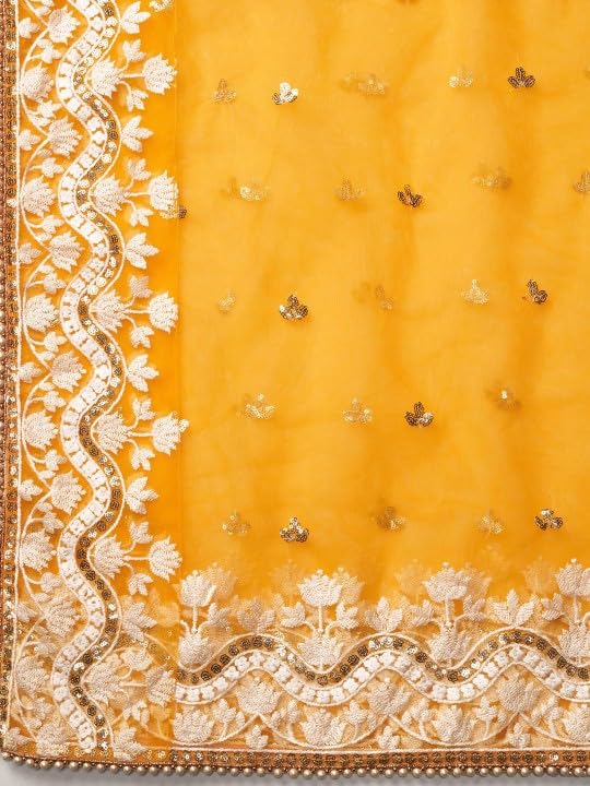 Zeel Clothing Women's Sequins Thread Embroidered Work Georgette Semi-Stitched Lehenga Choli With Dupatta (6018-White-Wedding-Lehenga-Choli, Free size) (White)