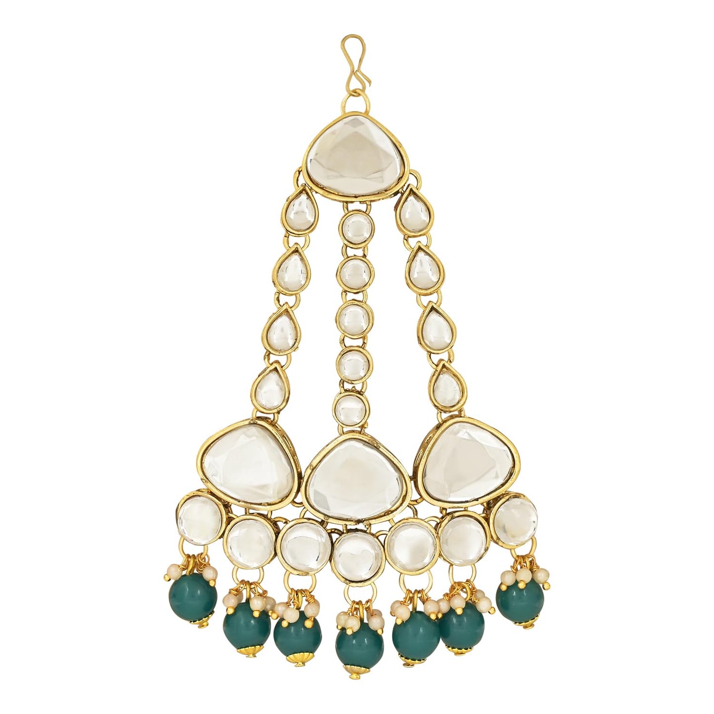 I Jewels Wedding Collection Traditional Ethnic Gold Plated Pearl & Kundan Stone Work Bridal Jewellery Set For Women (Green) (BLP036G)