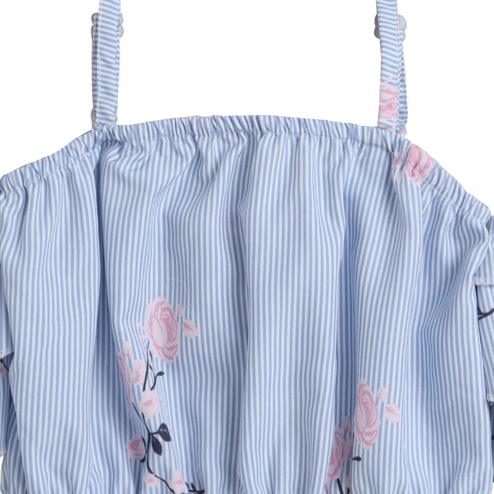 Hopscotch Girls Stripe Print BlouseShorts Set In Multi Color for Ages 9-12 Months