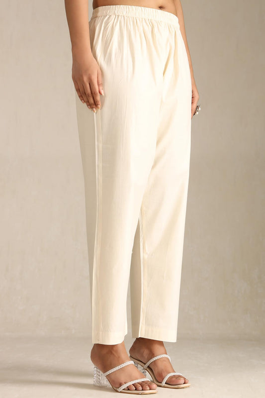 Soch Womens Off White Cotton Floral Print Suit Set With Thread Work