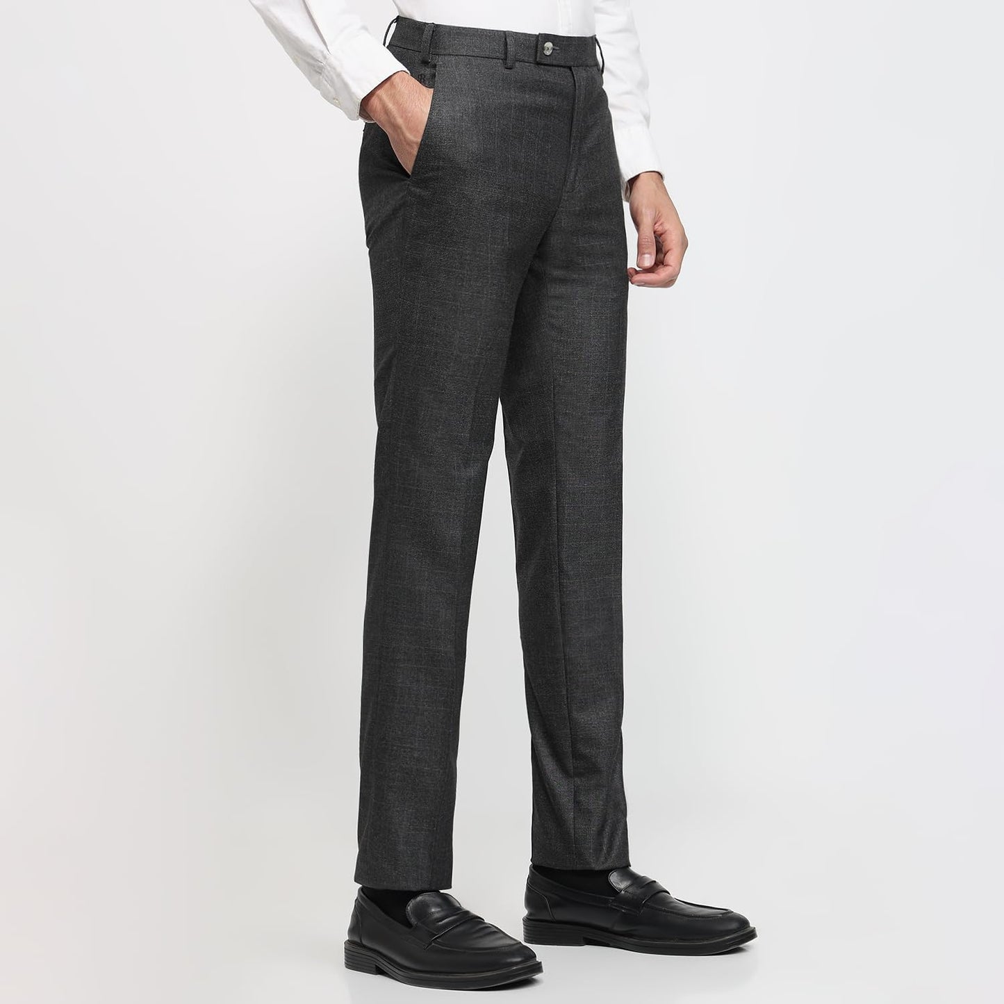 Raymond Men Slim Fit Structure Pattern Polyester Blend Flat Front Formal Trouser Medium Grey