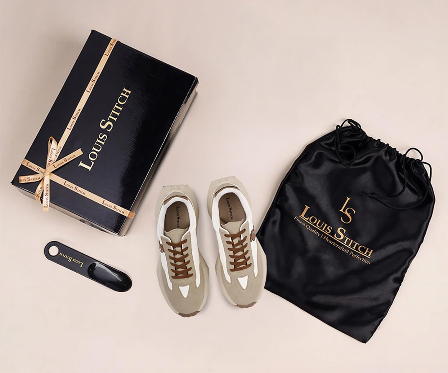 LOUIS STITCH Beige and White Sneaker for Men | Comfortable & Durable Sneaker | LSP-SNK-NBL | UK-9