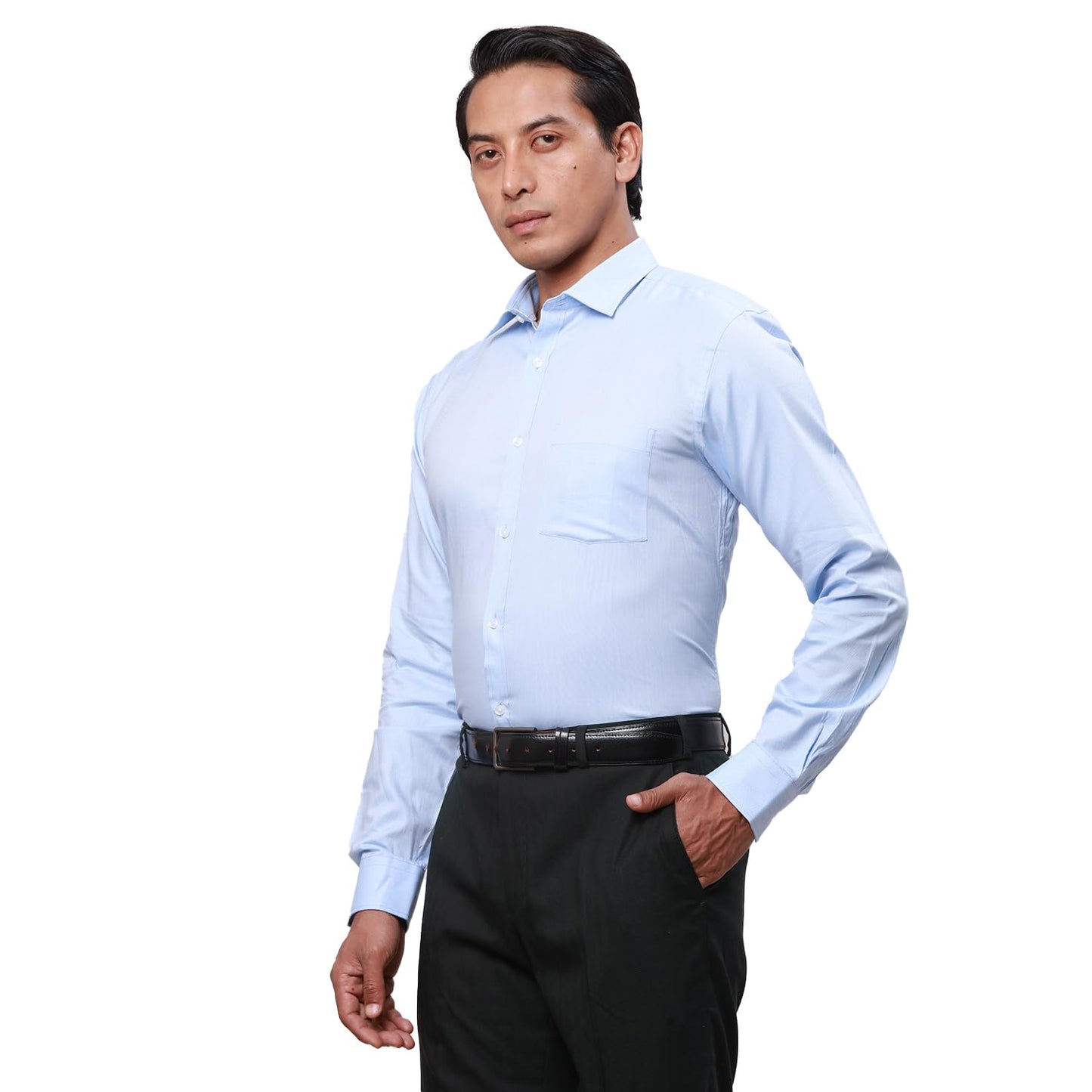 Park Avenue Men's Structure Slim Fit Shirt (PMSX17929-B2_Light Blue