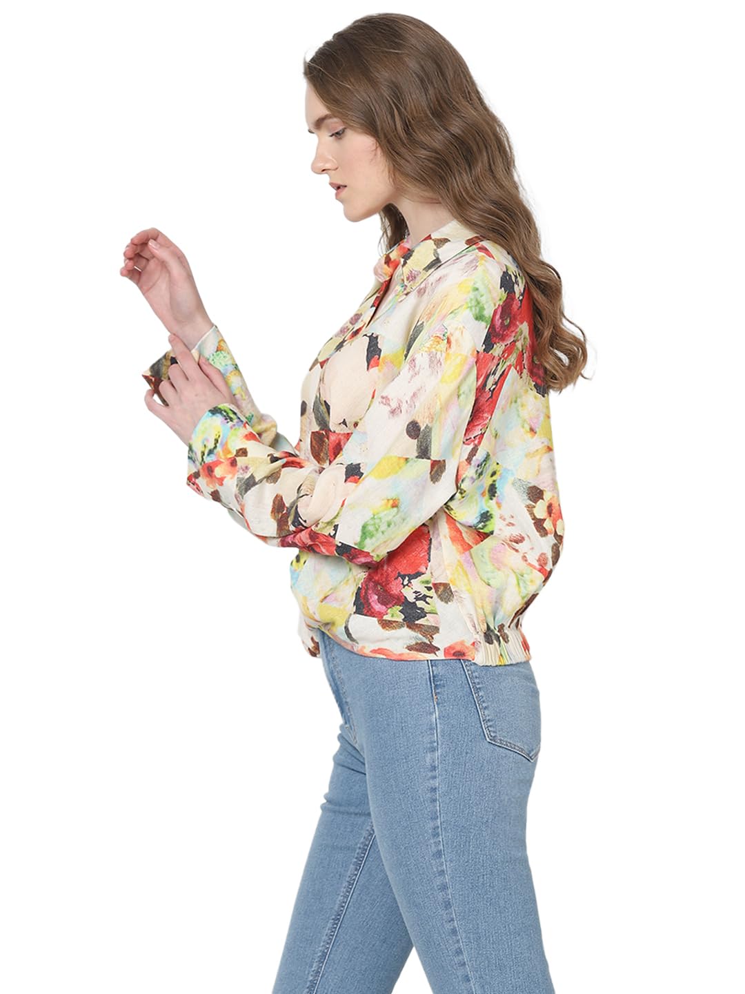 VERO MODA Women Floral Print Beige Viscose Regular Fit Shirt