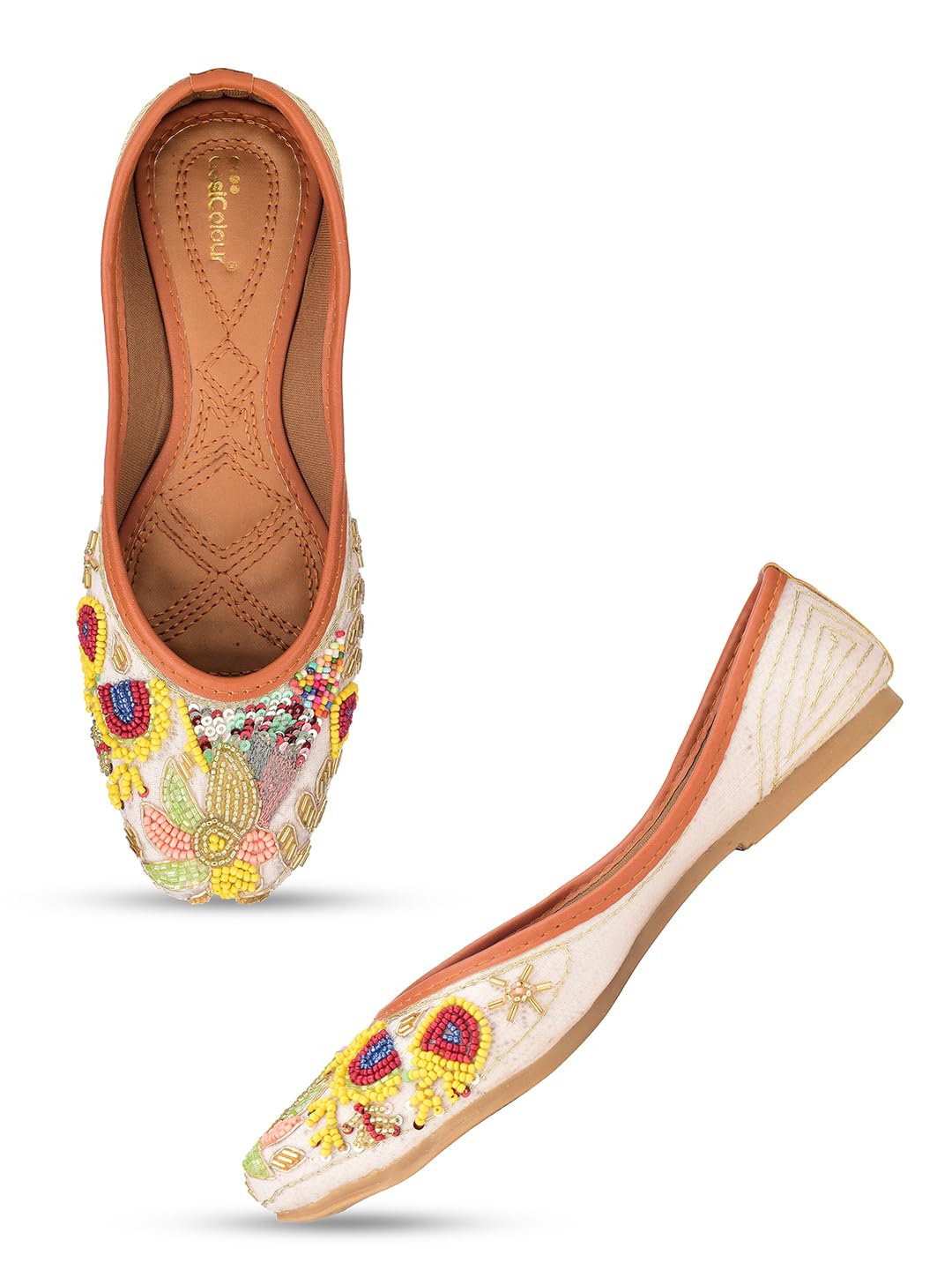 DESI COLOUR Women Embellished MultiColour Punjabi Jutti (Multi, UK Footwear Size System, Adult, Women, Numeric, Medium, 5)