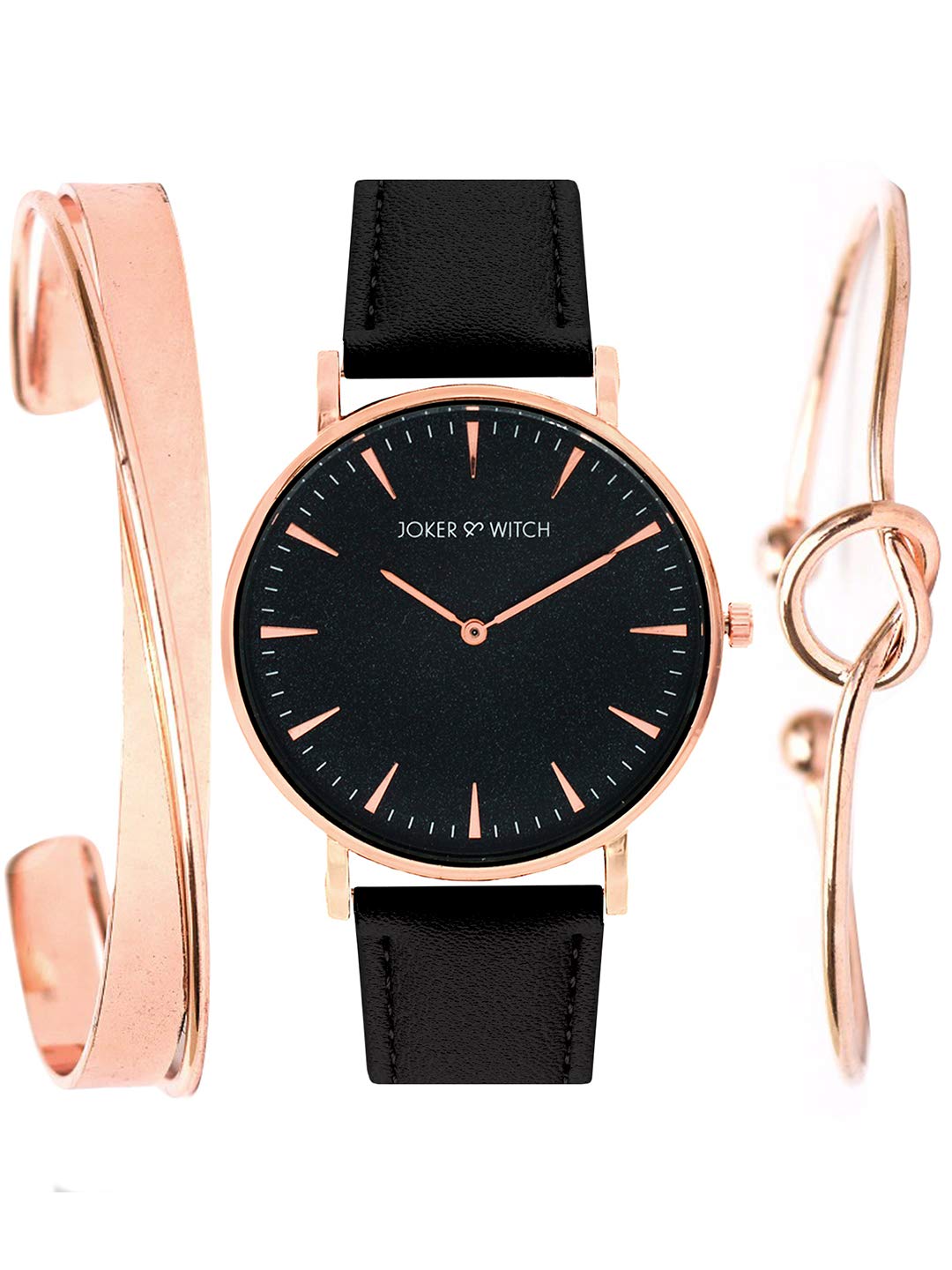 Joker & Witch Synthetic Miracle Black Dial Analogue Watch Bracelet Set For Women, Black Band