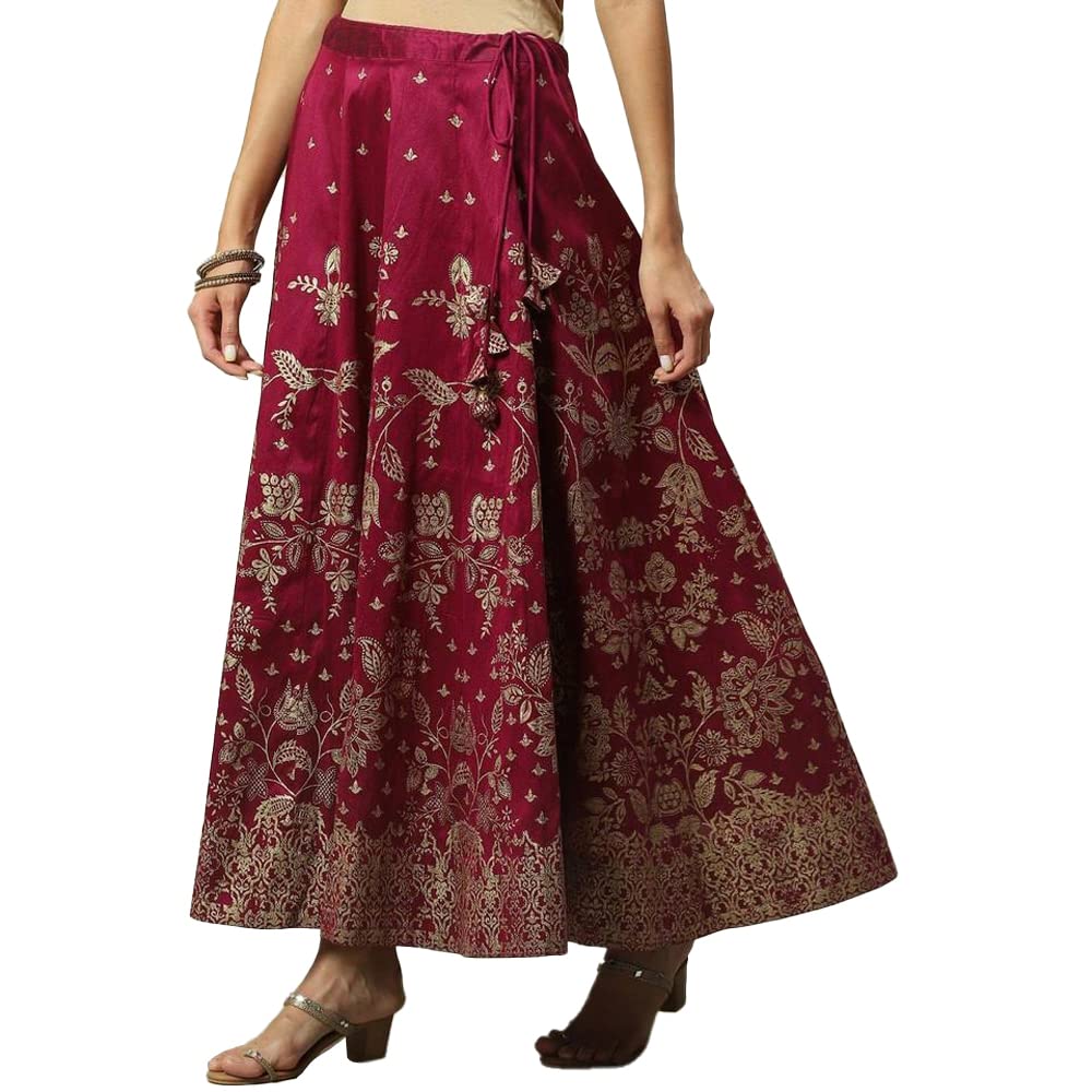 BIBA Women Printed Flared Mix and Match(SKIRTS/T18786_Plum_L)