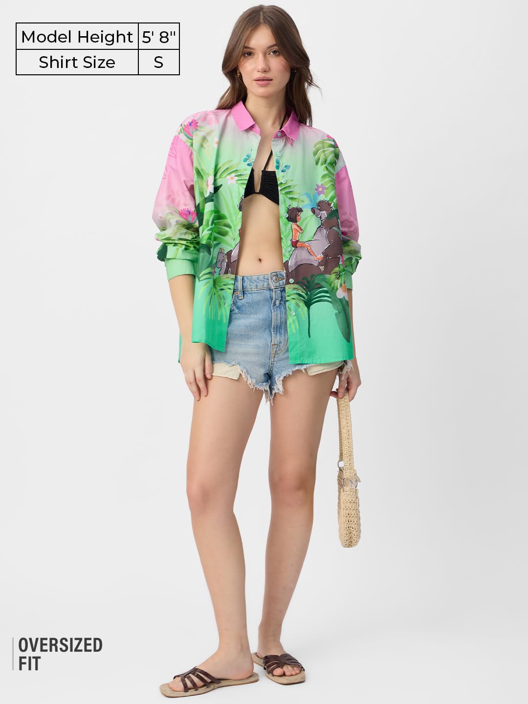 The Souled Store Official Jungle Book: Mowgli's Garden Women and Girls Long Sleeve Collared Neck Button Down Boyfriend Shirts