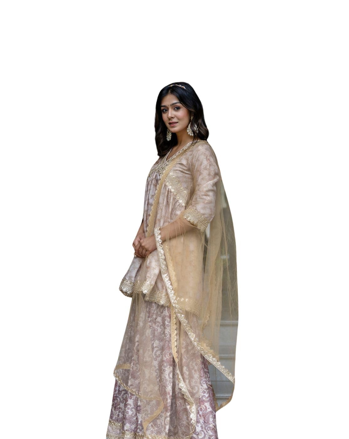 Jaipurite Women Embroidered Alia Cut Kurta & Flared Sharara with Dupatta