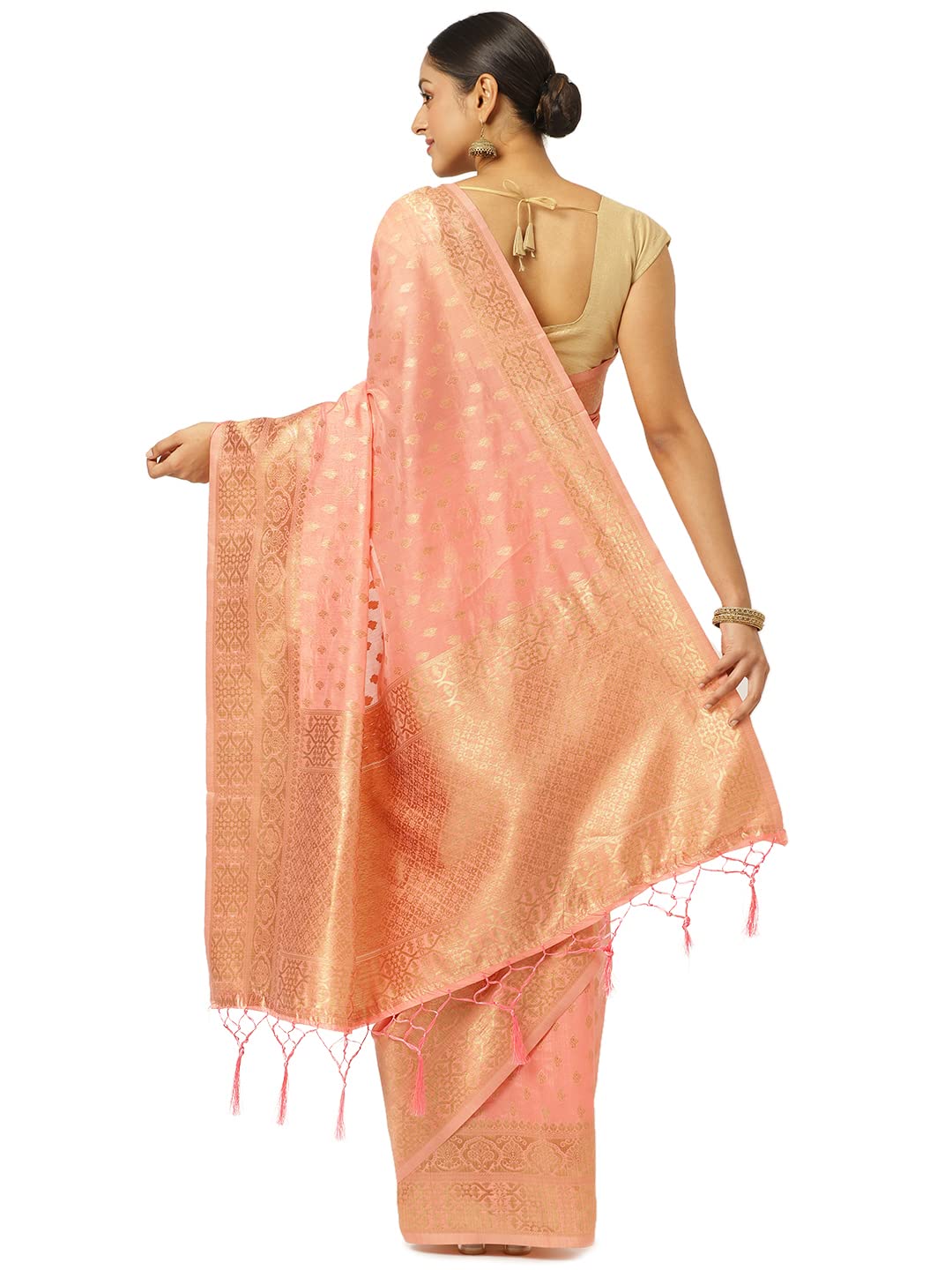 KARAGIRI Womens Maheshwari Silk Pink Saree With Blouse Piece