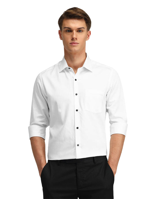 Arrow Men's Solid Full Sleeve Slim Fit Cutaway Collar Cotton Formal Shirt White