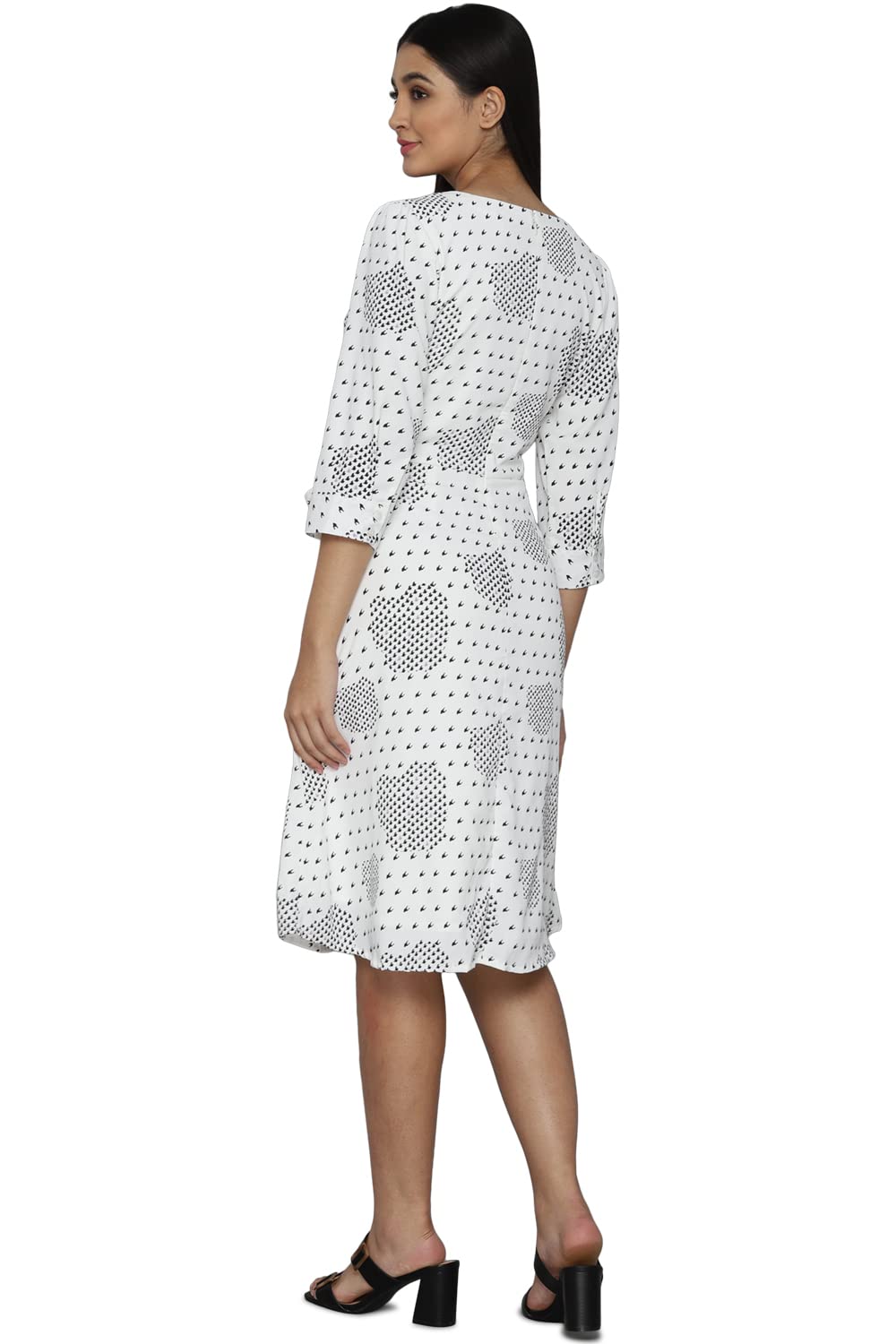 Allen Solly Women's Polyester A-Line Knee-Length Dress (AHDRWRGF813991_White_L)