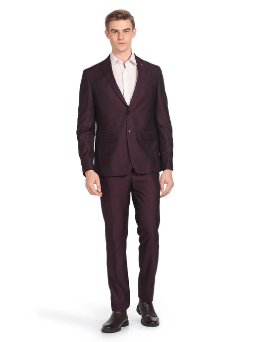 Arrow Men's Polyester Double Breasted Business Suit Pants Set (ARAGSU5600_Maroon