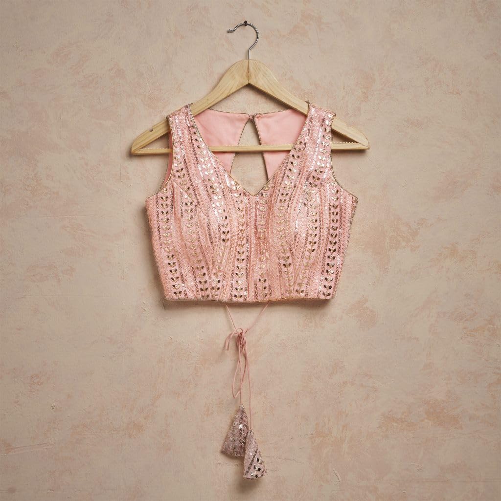 Salwar Studio Peach Embroidered Readymade Blouse- Pack of 1.