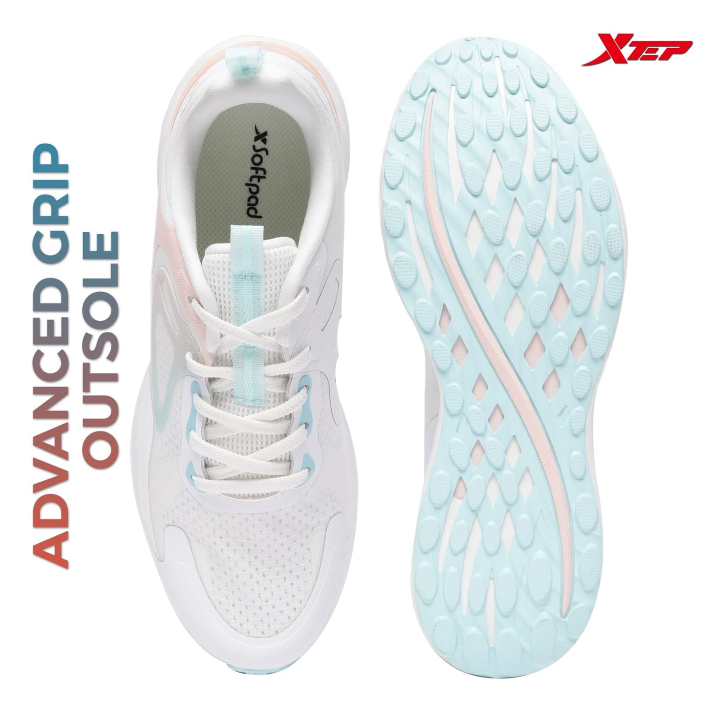XTEP Women's White Green Bubble Foam Sports Running Shoes (3 UK)