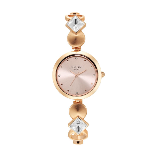 Titan Raga Love All Quartz Analog Pink Dial Rose Gold Metal Strap Watch for Women - NT2606WM10