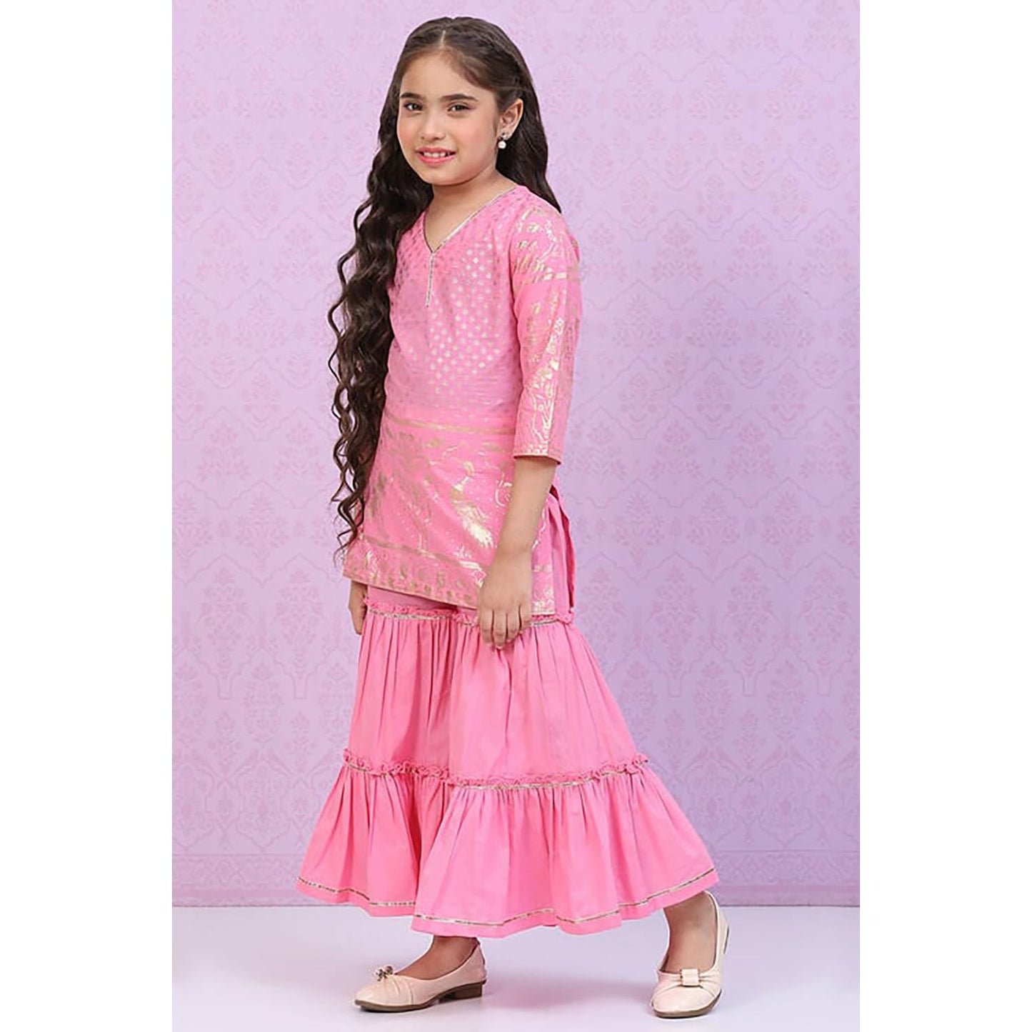 BIBA Girls Cotton A Line Printed Suit Set (KW4931EAW22PNK_Pink