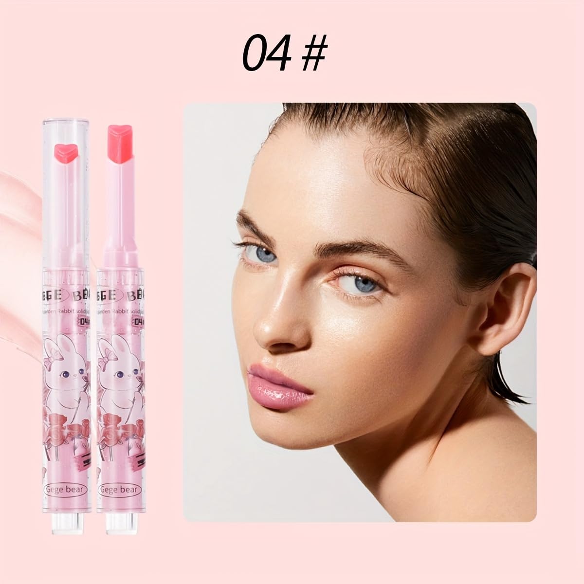 Gege Bear Heart-Shaped Glossy Lipstick Set – 3 Vibrant Shades for Hydrated, Glossy Lips | Click-to-Dispense, Travel-Friendly Design (Set B - #4,#5,#6, Pack of 3)